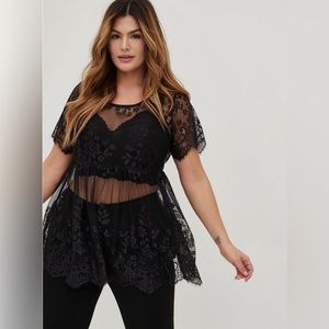 NWT 3X Babydoll Sheer Lace Short Sleeve Top from Torrid